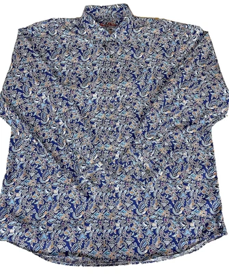 Camisa Alan River Para Hombre XL Azul Floral Abotonada Manga Larga Colorida Preppy Foto 1 de 4