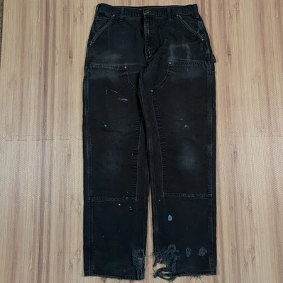 Carhartt black thrashed double knee work wear carpenter pants 33x32 Faded Skater - Image 1 of 4