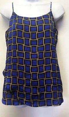 Regata feminina The Limited pequena cetim cami azul cobalto preta estampa geométrica - Imagem 1 de 4