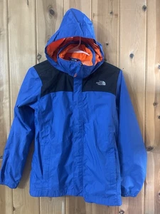 The North Face Large 14/16 Wasserdichte Kapuzenjacke Blaue Orange Regenwindjacke - Bild 1 von 6