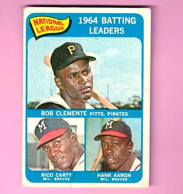 Topps Batting Leaders 1965 (1964) Clemente-Aaron-Carty #2 en muy buen estado pliegue B676 Foto 1 de 2