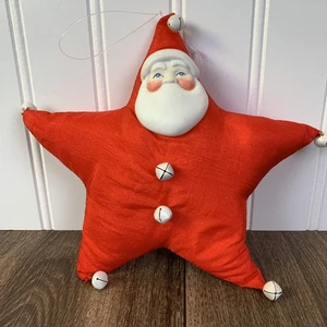 Department 56 7" Stuffed Santa Star Ornament - Ceramic Face - White Bells - Picture 1 of 7