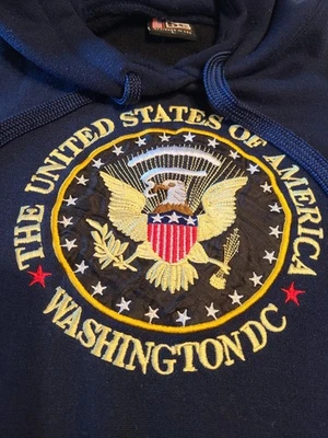 Washington DC Hoodie Mens L Blue Pullover Sweatshirt Embroidered USA America Y2K - Image 1 of 4