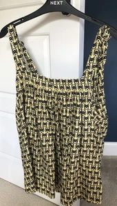Ladies NEXT Top Yellow Navy Print Tie Straps Square Neck Medium (UK 12/14) New - Picture 1 of 5