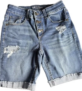 Arizona kids Girls Blue Wash Jean Bermuda Shorts, Size 14 Cuffed - Picture 1 of 5