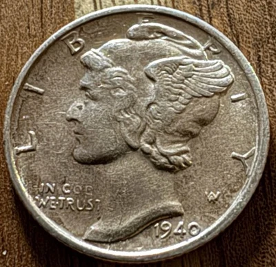 Moneda de diez centavos de mercurio S 1940 - grado U Foto 1 de 2