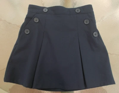 NAUTICA UNIFORM SKORT,海军蓝拉起,弹性腰背,纽扣,女孩 5 码 — 第 1/4 张图片