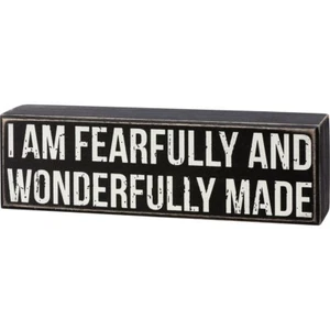 New "I AM FEARFULLY AND WONDERFULLY MADE" Black & White Box Sign - Picture 1 of 4