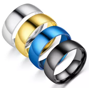 8MM Silver Gold Black Blue Stainless Steel Men Women Wedding Ring Band Size 6-13 - Picture 1 of 8