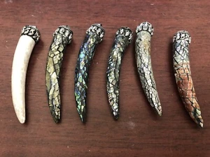 6 PCS SHELL INLAY TOGGLE PENDANTS 3”  - Picture 1 of 3