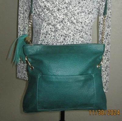 PERLINA Made in Italy Women's Genuine Emerald Color Leather Cross body Handbag - Image 1 of 4