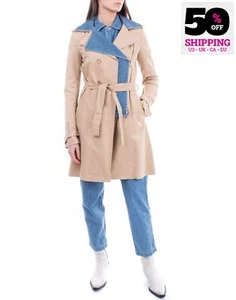 RRP €710 PATRIZIA PEPE Trench Coat IT44 US8 UK12 L Beige Fly Denim Contrast - Picture 1 of 11