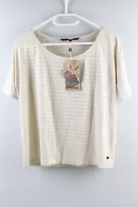Tom Tailor jaquard lurex body T-Shirt Shirt Größe S Oberteil beige Glitzer K5-S - Bild 1 von 2