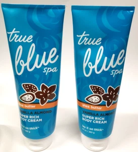 RARE Set of 2 Bath Body Works TRUE BLUE SPA VANILLA ALMOND Lay it on Thick Cream - Picture 1 of 6