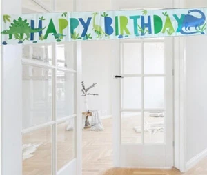 Dinosaur Themed Happy Birthday 9ft Foil Happy Birthday Banner Party Decorations - Picture 1 of 3