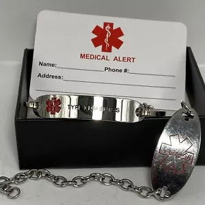 Medical Alert Bracelet Set Of 2 Type 1 Diabetes Silver Tone Batch 11 - Picture 1 of 9