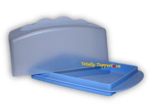 Guardián de platos de mantequilla Tupperware 1 libra queso grande impresiones azules usado en excelente estado - Imagen 1 de 2