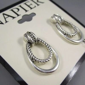 NAPIER Contemporary Silver Smooth & Twisted Texture Door Knocker Earrings**NEW! - Picture 1 of 6