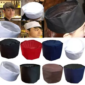 Cooking Hat Headwear Catering Chef Hat Flat Cap Mesh Top Skull Cap Work Hat - Picture 1 of 16