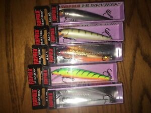 RAPALA HUSKY JERK 10's--lot of 5 DIFFERENT COLORED FISHING LURES
