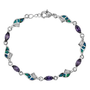 Tennisarmband 4 kt Amethyst & australischer Opal Inlay 925 Sterlingsilber OB5 - Bild 1 von 2