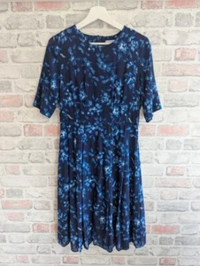 Jigsaw Dress Blue Floral Silk Size 12 Fit And Flare - Picture 1 of 11