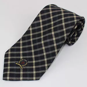 Tommy Hilfiger Wool Blend Tie Black and Tan Plaid Stitched Logo Made in USA - Picture 1 of 7