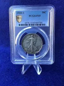 1918-S WALKING LIBERTY SILVER HALF DOLLAR 50c *PCGS F15 Choice Fine* - Picture 1 of 5