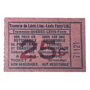 Billete de ferry vintage Quebec - Lévis 25 centavos por un CAr - Imagen 1 de 2
