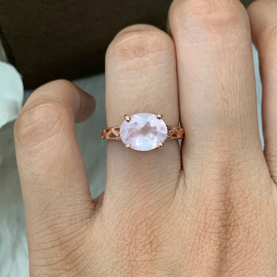 Anillo de boda de cuarzo rosa de 14 quilates con piedra de nacimiento de enero de 14 quilates regalo Foto 1 de 4