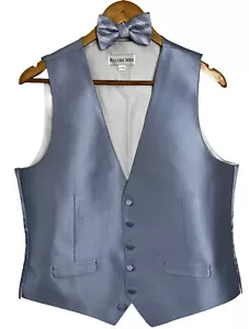 MEN'S M SKY BLUE SATIN FORMAL TUXEDO VEST, TIE, HANKIE SET WEDDING, PROM, DRESS - Picture 1 of 8