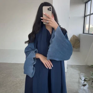 Vestido largo musulmán de gasa para mujer Dubai Abaya manga plisada cárdigan abierto kimono - Imagen 1 de 27