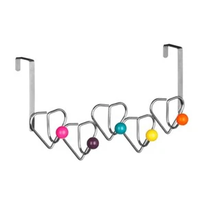 Over Door Hanger Chrome/5 Hook Multi Colour Plastic Balls, Heart Design - Picture 1 of 5