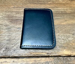 Handmade Cow Leather Card Holder Black Bi-fold Light Pocket Wallet Purse Gift - Picture 1 of 8