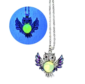 Collar Colgante Búho Vidrio Uranio Vintage Amarillo Ópalo Vidrio Checo Búho Púrpura UV - Imagen 1 de 19