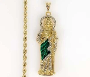 Gold Plated Saint Jude Pendant 4mm Chain Necklace Oro San Judas Dije Cadena Men - Picture 1 of 7