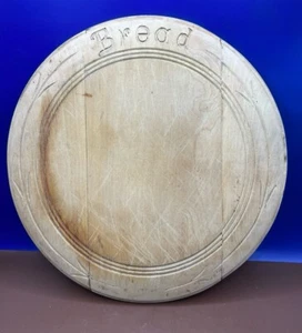 Vintage Carved Wood Round Bread Board Farmhouse Rustic Kitchenalia - Picture 1 of 5