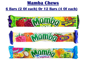 Mamba Candy, Fruit, Sour, & Tropical Chews 2.80 oz (Choose From: 6 Or 12 Bars)