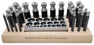 Dapping Punch & Dapping Plate Set of 25 Pieces on Wooden Base Jewelry Making - Picture 1 of 3