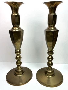 Juego de candelabros antiguos vintage estilo push-up de latón altos grandes ornamentados 15,75" - Imagen 1 de 20