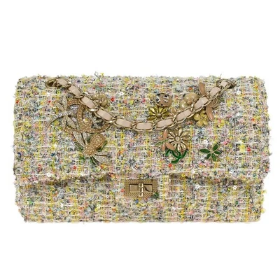 Chanel White Tweed Garden Party Medium Classic Double Flap Shoulder Bag 154246 - Image 1 of 4