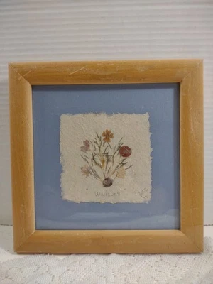 Paper Collage with dried Wildflowers 8.5"x8.5 signed Framed Hand made Paper - Image 1 of 4