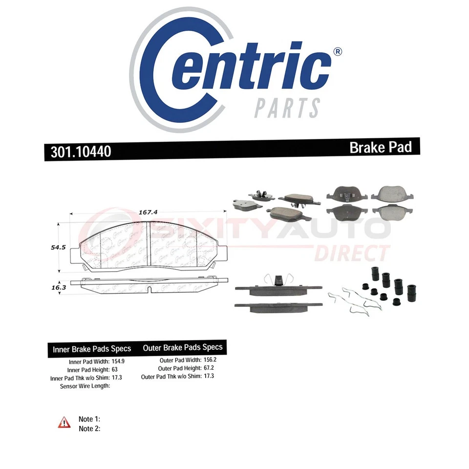 Centric Ceramic Disc Brake Pads w Shims for 2013-2014 Volvo V40 Cross pn — 第 1/4 张图片