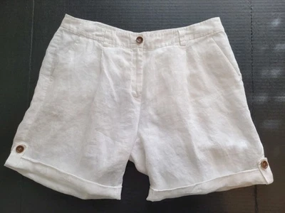 Pantalones Cortos Enrollables EILEEN FISHER Talla 6 Blanco 100% Lino Orgánico Plisado Botón  Foto 1 de 4