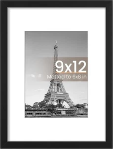 upsimples 9x12 Picture Frame, Display Pictures 6x8 with Mat or 9x12, Black - Picture 1 of 6