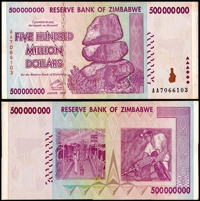 Zimbabue 500 millones de dólares, 2008, usado Foto 1 de 2
