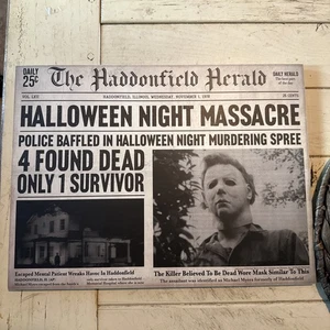 Michael Myers Haddonfield Herald Newspaper Headline Halloween Wall Decor - New - Picture 1 of 7