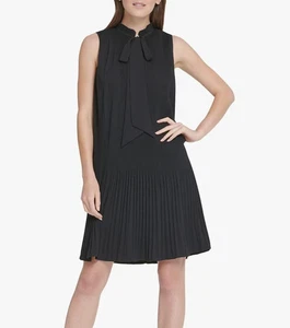 DKNY Damen schwarz ärmellos Tie-Neck Plissee Midikleid Gr. 10 DD9GY773 - Bild 1 von 5