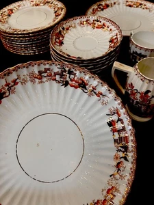 SAMUAL RADFORD VINTAGE red and gold floral Tea Set Plates Milk Jug Job Lot - Picture 1 of 12