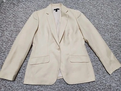 Blazer Lands' End feminino 6p amarelo bacon lã seda linho mistura botão único  - Imagem 1 de 4